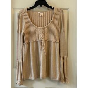 Y2K Babydoll Knit Sweater Beige Scoop Neck Bella Swan Elena Gilbert Style Med